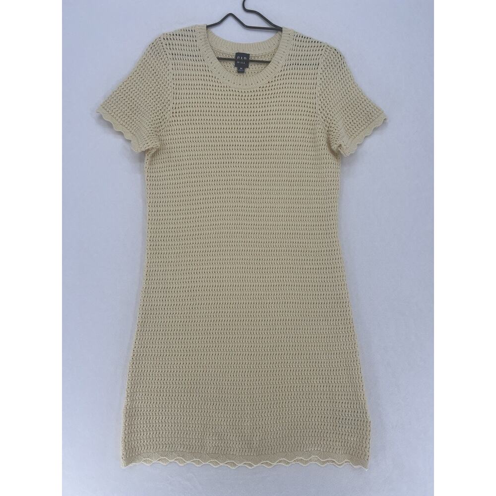 GAP 100% Cotton Crochet Knit Sweater Dress Womens M Butter Yellow Short Sleeve